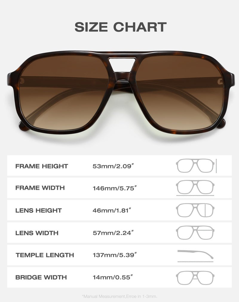 Fozono Oversized Aviator Sunglasses for Women Men, Retro Tortoise Frame with Gradient Brown Lens, Trendy 70s Square Vintage Shades, HD Clear Vision UV Protection for Driving - Image 4