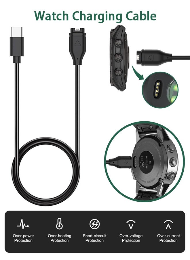 دبليو أف أف أو شاحن USB بديل للساعة - كابل شحن بطول 1 متر - لأجهزة Garmin Vivoactive 3 4 4S Fenix 7 7X 6 6S Pro 5 5X Plus Forerunner 955/935/945 Vivomove 3 3S Vivosport Venu Sq/Instinct 2 2S - أسود - Image 1
