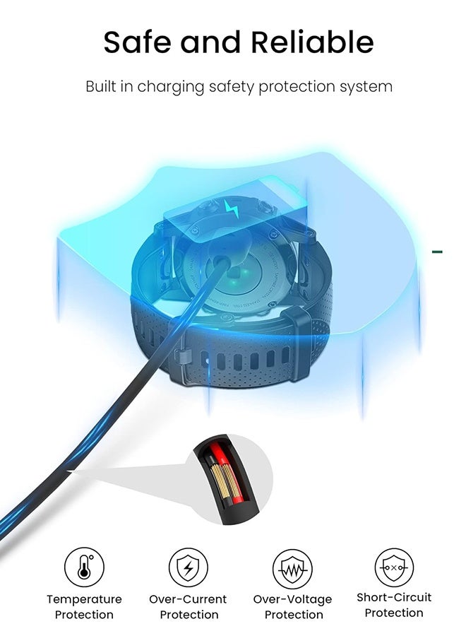 دبليو أف أف أو شاحن USB بديل للساعة - كابل شحن بطول 1 متر - لأجهزة Garmin Vivoactive 3 4 4S Fenix 7 7X 6 6S Pro 5 5X Plus Forerunner 955/935/945 Vivomove 3 3S Vivosport Venu Sq/Instinct 2 2S - أسود - Image 4