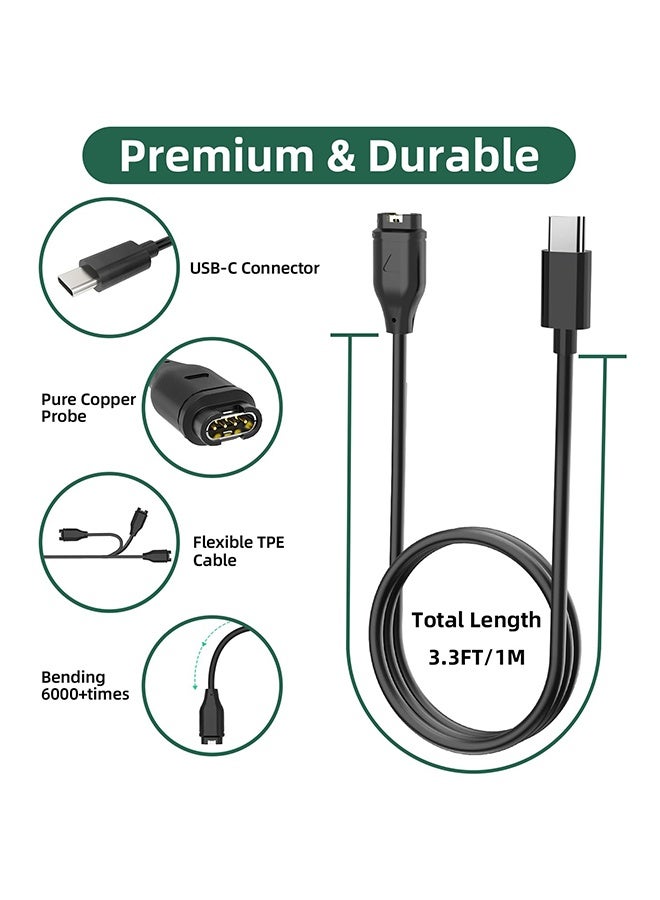 دبليو أف أف أو شاحن USB بديل للساعة - كابل شحن بطول 1 متر - لأجهزة Garmin Vivoactive 3 4 4S Fenix 7 7X 6 6S Pro 5 5X Plus Forerunner 955/935/945 Vivomove 3 3S Vivosport Venu Sq/Instinct 2 2S - أسود - Image 3