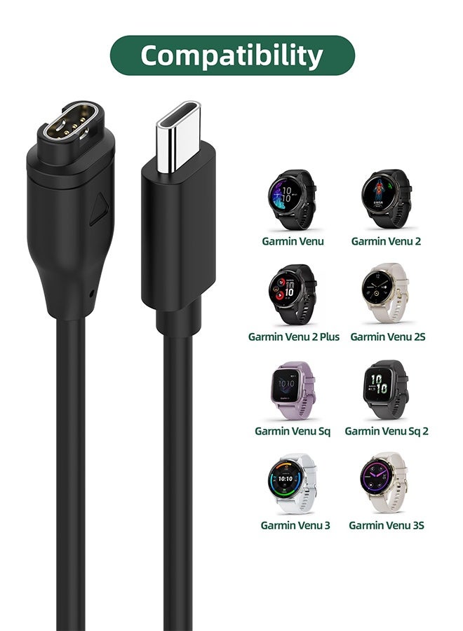 دبليو أف أف أو شاحن USB بديل للساعة - كابل شحن بطول 1 متر - لأجهزة Garmin Vivoactive 3 4 4S Fenix 7 7X 6 6S Pro 5 5X Plus Forerunner 955/935/945 Vivomove 3 3S Vivosport Venu Sq/Instinct 2 2S - أسود - Image 2