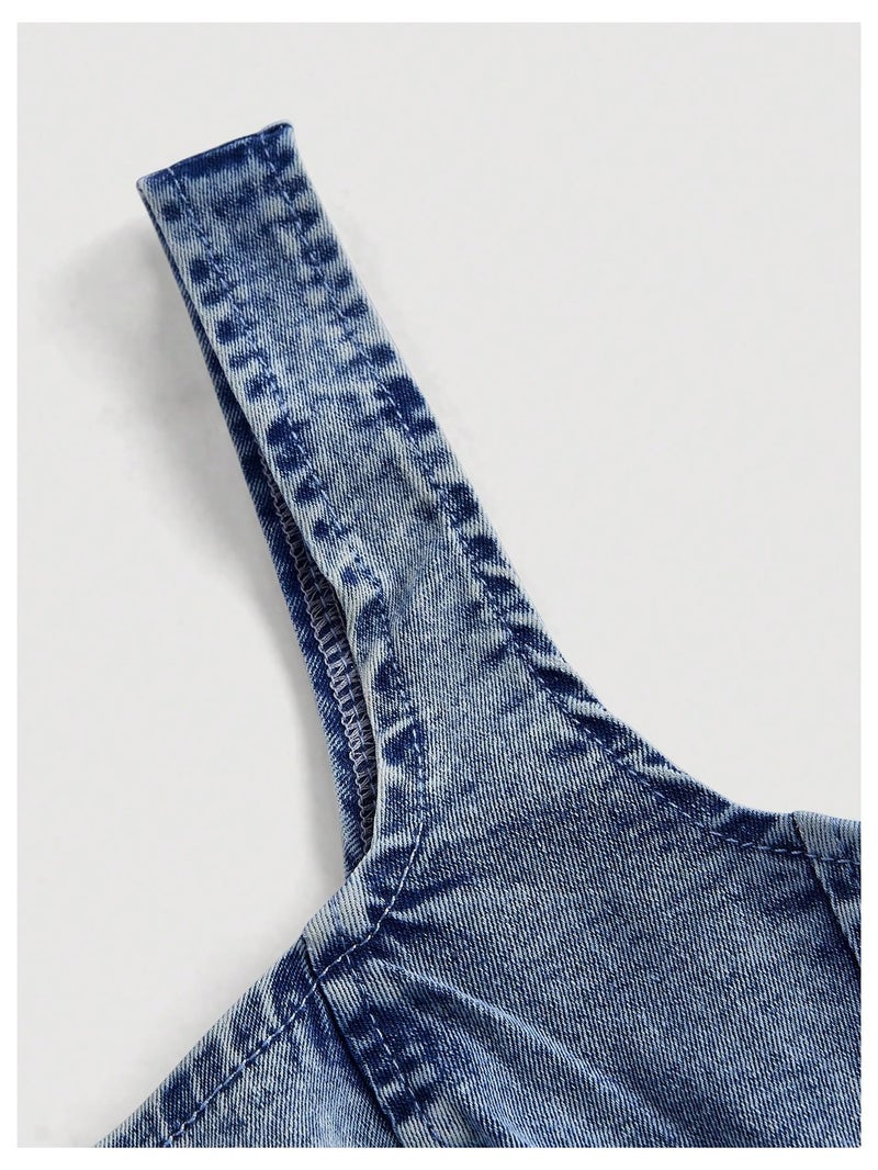 WDIRARA Women's Denim Corset Tank Top Asymmetrical Hem Crop Tops Sleeveless Zip Up Back Tanks Light Wash Medium - Image 3