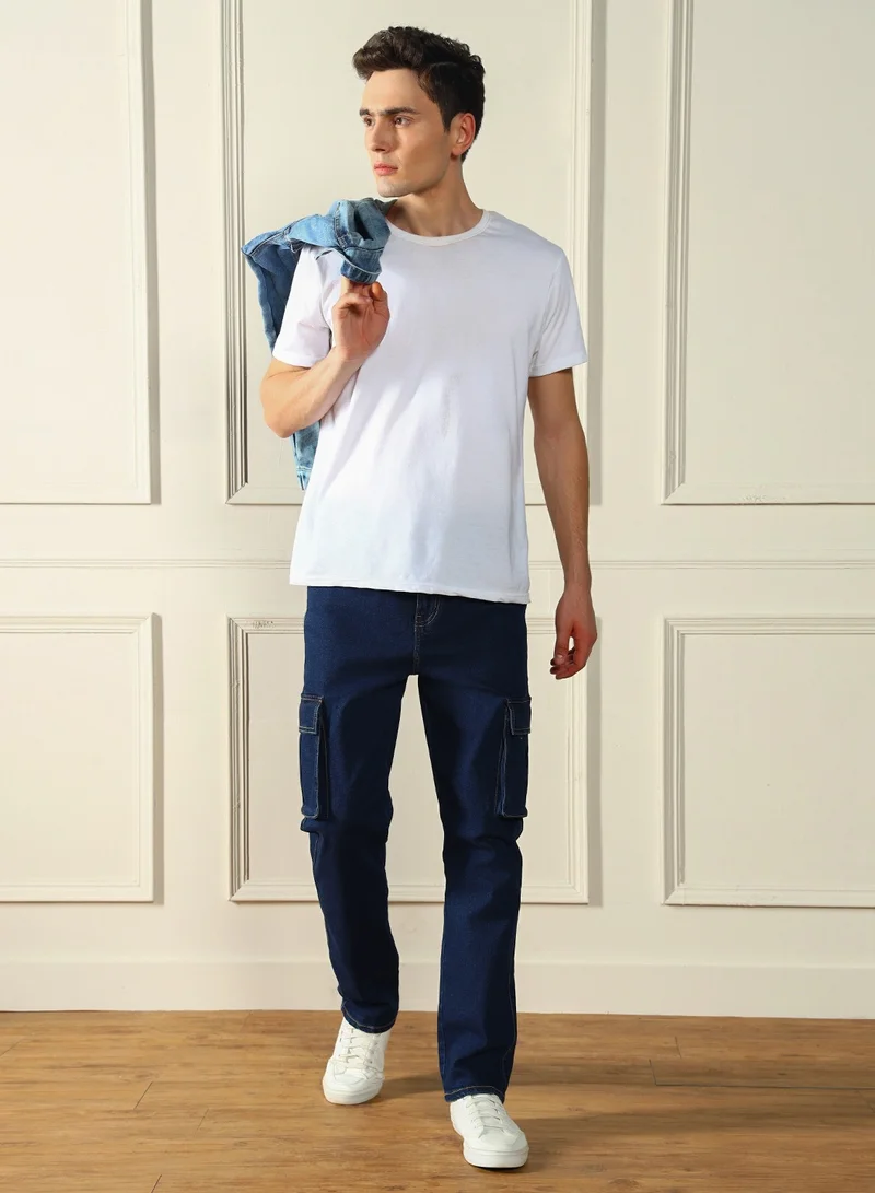 Dennis Lingo Men's Dark Blue 100% Cotton Solid Pattern Full Length Straight Fit Jeans