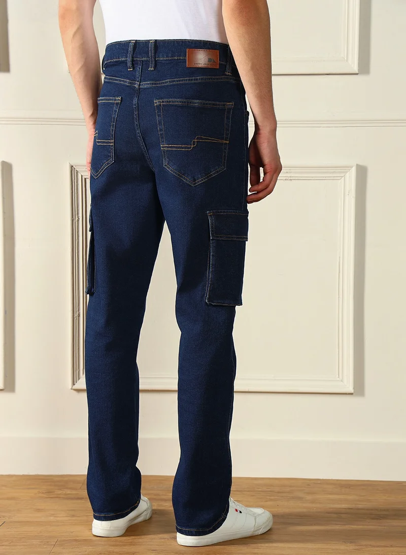 Dennis Lingo Men's Dark Blue 100% Cotton Solid Pattern Full Length Straight Fit Jeans