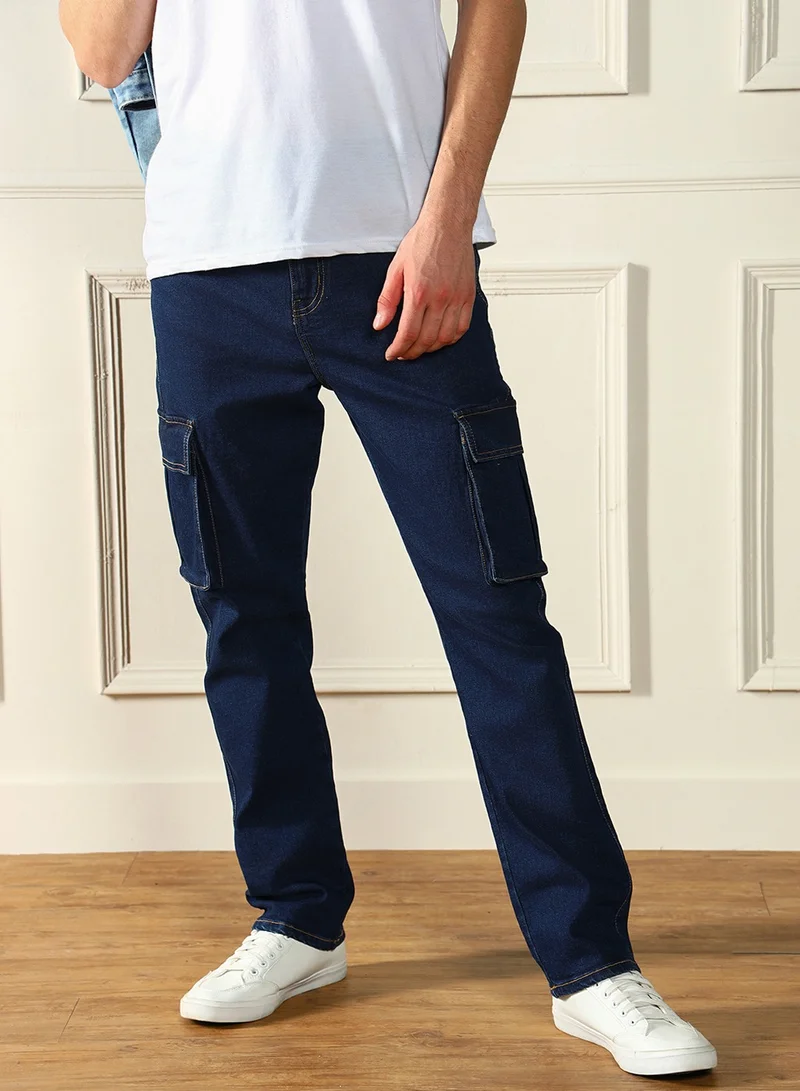 Dennis Lingo Men's Dark Blue 100% Cotton Solid Pattern Full Length Straight Fit Jeans