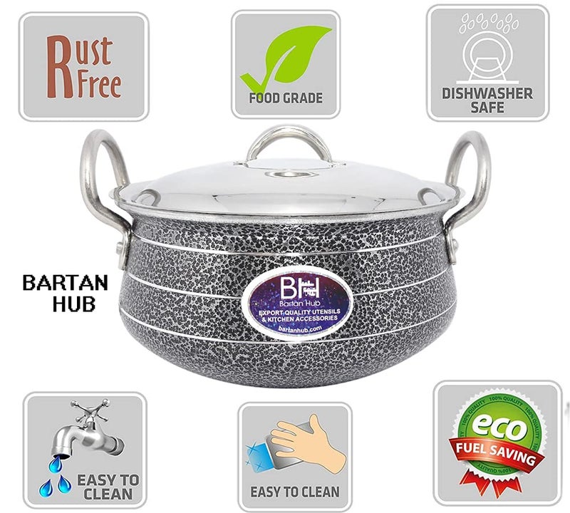 Bartan Hub Cook and Serve Kitchen Handi with Lid (2500ml) Cookware Set (Aluminium, 1 - Piece) - Image 4