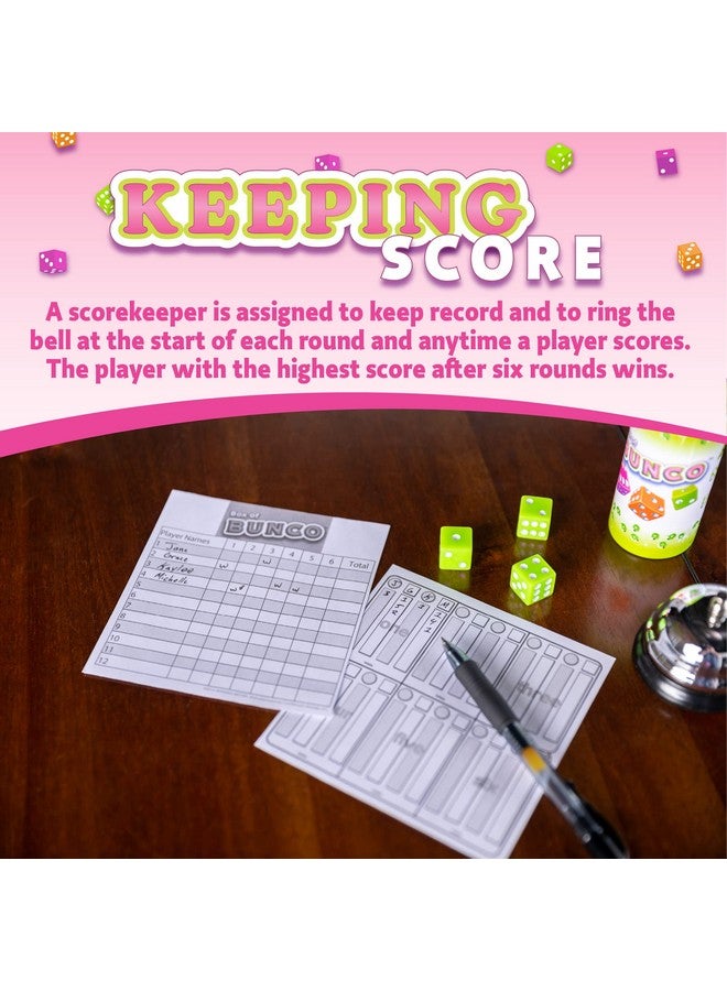 Continuum Games Retro Bunco Game Kit Party Box for Ladies Night 2-12 Players 3 Sets of Bunco Dice, Bell, and Score Pad for Game Night - Image 5