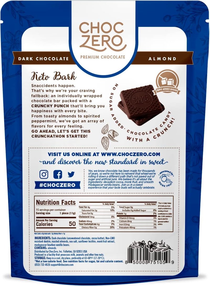 ChocZero Keto Bark Dark Chocolate with Sea Salt and Almonds, 6 oz - Image 2