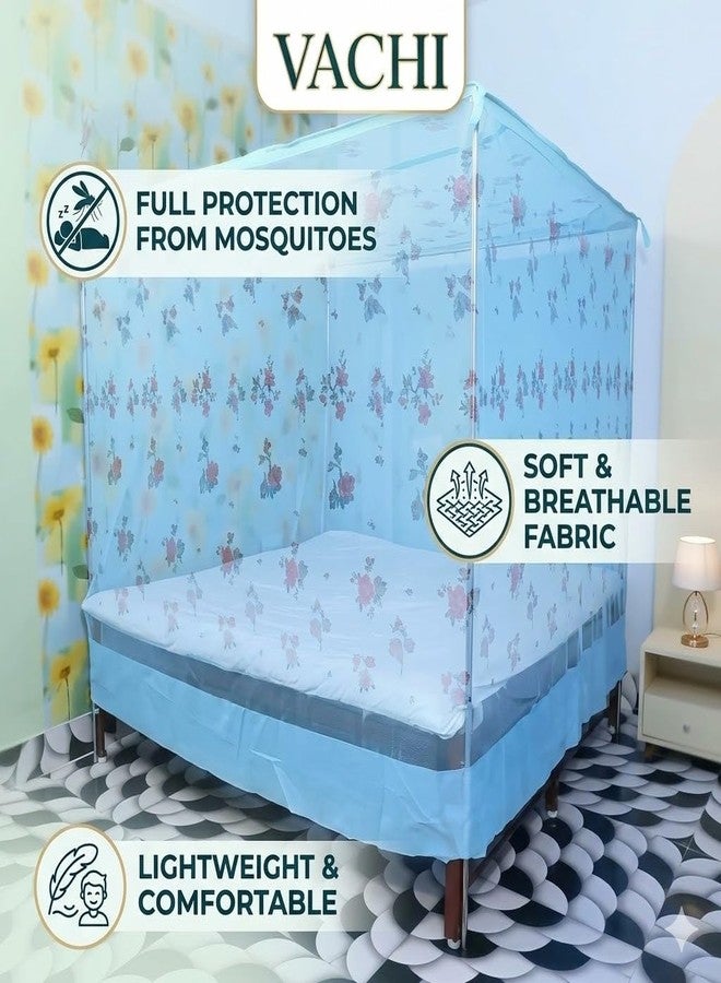 VACHI Bed High Density Heavy Quality Polyester Adults Washable Printed Mosquito Soft Net/Machardani/Bed Box Mosquito Net (Bed Box) (Sky Blue, 4 X 7 Feet) - Image 2
