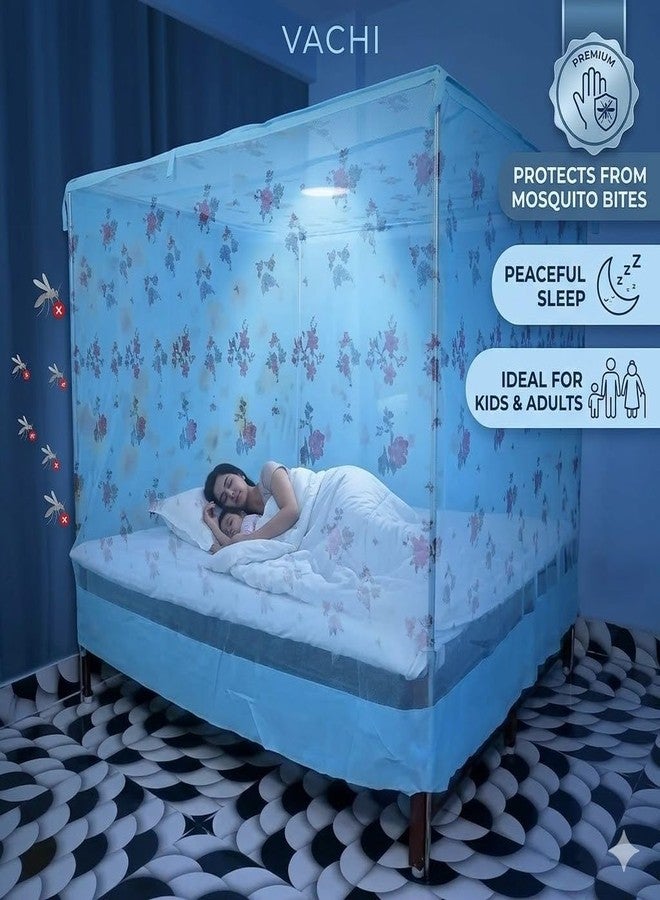 VACHI Bed High Density Heavy Quality Polyester Adults Washable Printed Mosquito Soft Net/Machardani/Bed Box Mosquito Net (Bed Box) (Sky Blue, 4 X 7 Feet) - Image 3