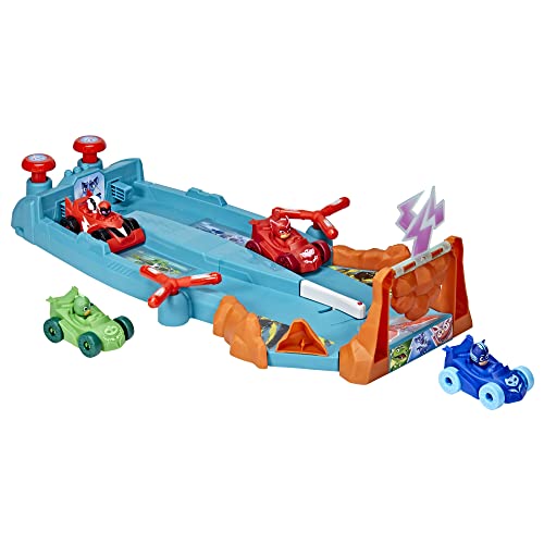 PJMASKS بي جي ماسكس أنيمال باور سماش آند زووم راك تراك - لعبة ما قبل المدرسة زوومزانيا ريسواي فيهكل بلاي سيت مع 4 سيارات للأطفال من عمر 3 فما فوق - Image 1