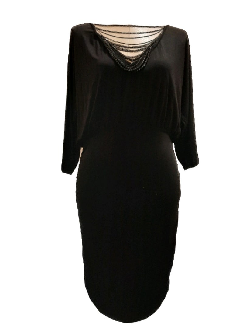 Women draped lycra dress with chains on neck - Image 1