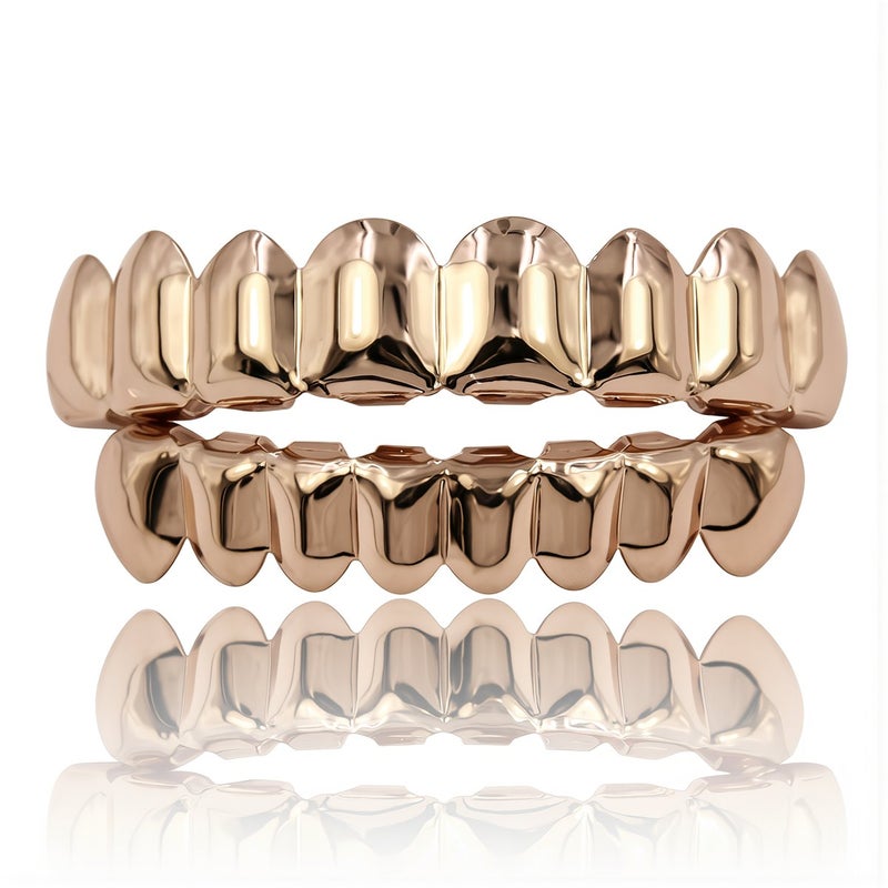 Smooth Hip Hop Grillz Top Bottom 8 Tooth For Rappers Hip Hop Fans Jewelry - Image 1