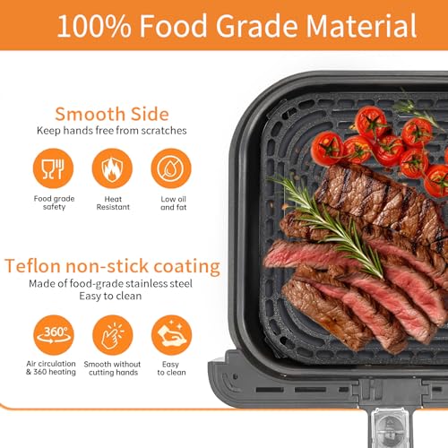 GXF Air Fryer Grill Pan for COSORI Air Fryer TurboBlaze 6 QT, Non-Stick 8.9’’*8.9’’Square Air Fryer Rack Replacement Parts Accessories Grill Plate Crisper Plate Tray with Rubber Bumpers, Dishwasher Safe - Image 5