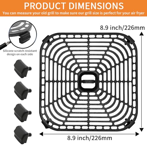 GXF Air Fryer Grill Pan for COSORI Air Fryer TurboBlaze 6 QT, Non-Stick 8.9’’*8.9’’Square Air Fryer Rack Replacement Parts Accessories Grill Plate Crisper Plate Tray with Rubber Bumpers, Dishwasher Safe - Image 2