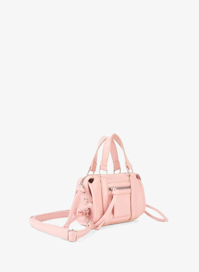 Women's Mimosa Pink Zipper Closure Small Size Adjustable Strap Handbag and Shoulder Bag.