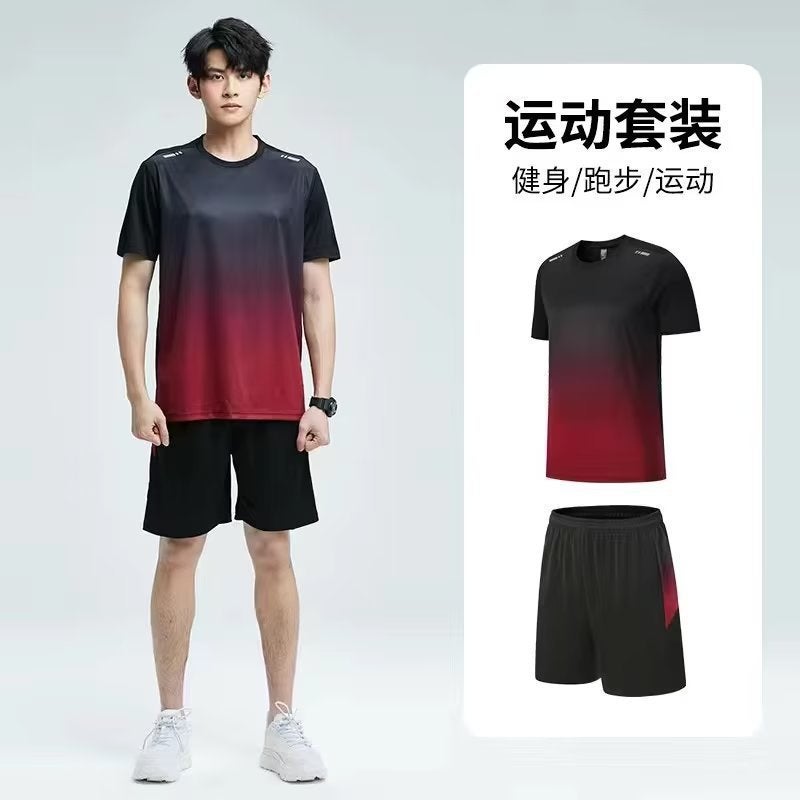 Summer Sports Short Sleeve Mens Leisure Outdoor Fitness Training suit Mens Running Quick Dry Shorts Wholesale Yoga Women Black blue  - Image 2