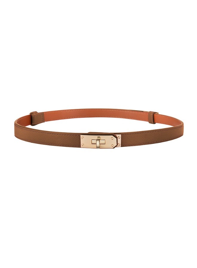 Women's Thin Fashion Belt Adjustable Thin Waist Belt, Women's Belt Alloy Turn Lock Adjustable Thin Waist Belt Suitable for Formal Denim Jacket, Brown 0.7 Inch