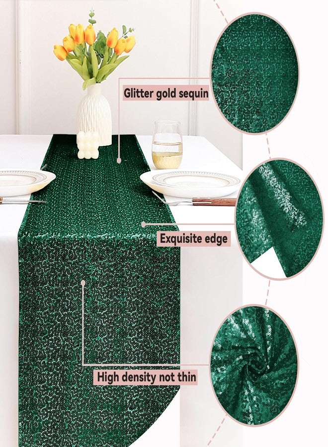 Sugargirl 10 Packs 12 x 72 inches Sequin Table Runner, Glitter Dark Green Table Runner for Birthday Party Supplies Wedding Holiday Celebration Event Decorations - Image 3