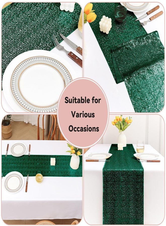 Sugargirl 10 Packs 12 x 72 inches Sequin Table Runner, Glitter Dark Green Table Runner for Birthday Party Supplies Wedding Holiday Celebration Event Decorations - Image 4