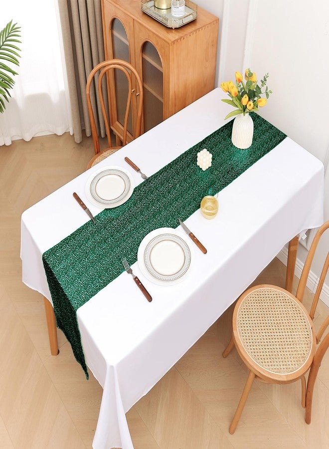 Sugargirl 10 Packs 12 x 72 inches Sequin Table Runner, Glitter Dark Green Table Runner for Birthday Party Supplies Wedding Holiday Celebration Event Decorations - Image 2