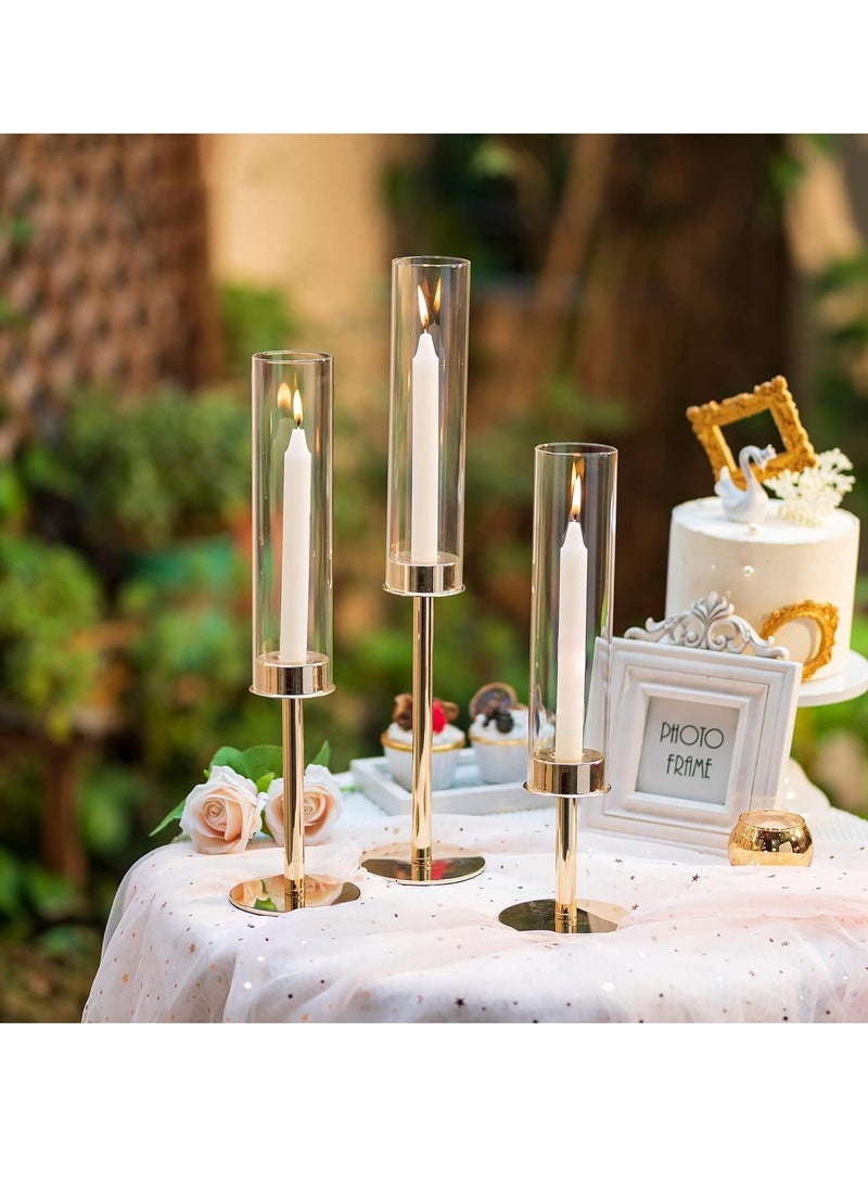 Excefore Gold Candle Holders for Candlesticks - Taper Candle Holders with Removable Glass, Tall Brass Candlestick Holders, Candle Stand Candle Sticks Long Holder for Table Centerpiece, Home, 3Pcs - Image 2