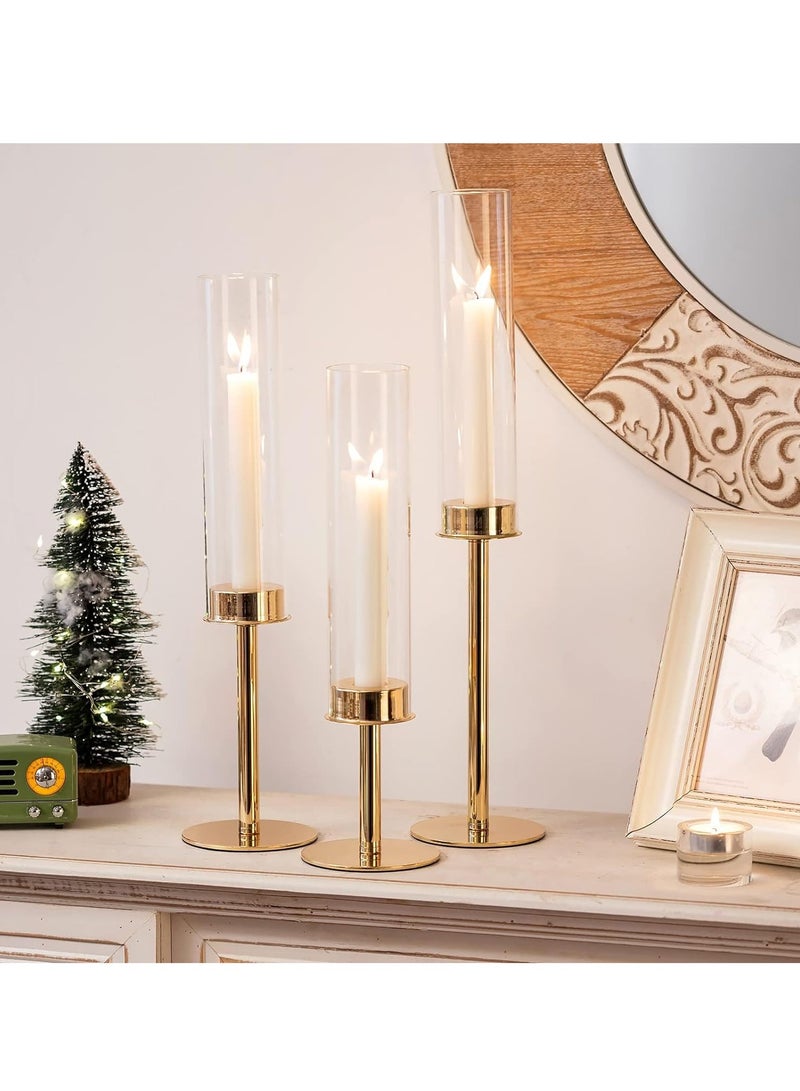 Excefore Gold Candle Holders for Candlesticks - Taper Candle Holders with Removable Glass, Tall Brass Candlestick Holders, Candle Stand Candle Sticks Long Holder for Table Centerpiece, Home, 3Pcs - Image 4