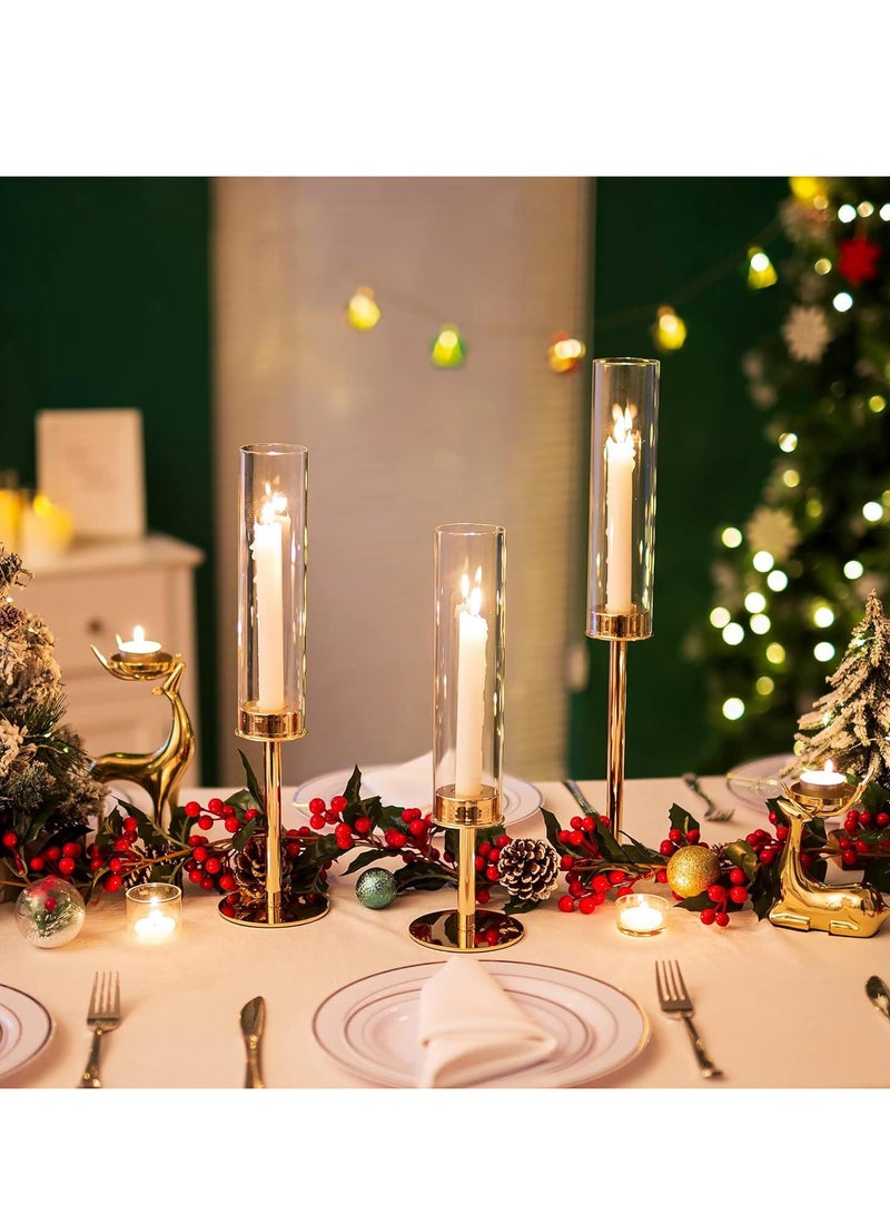 Excefore Gold Candle Holders for Candlesticks - Taper Candle Holders with Removable Glass, Tall Brass Candlestick Holders, Candle Stand Candle Sticks Long Holder for Table Centerpiece, Home, 3Pcs - Image 5