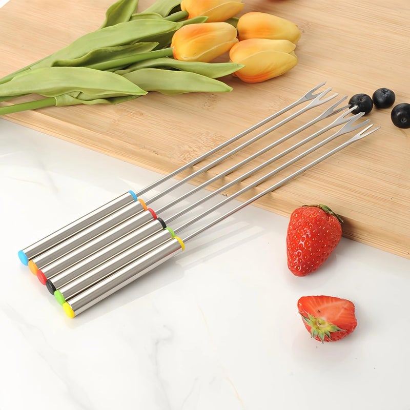 6PCS Stainless Steel Fondue Forks  95 Inch Colored Coding Set of 6 for Hot Pot Barbecue Fruits Vegetables