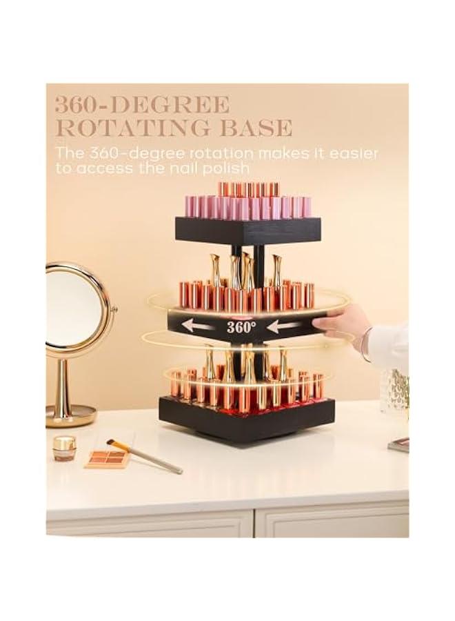 Arabest Nail Polish Organizer for 86-123 Bottles, 360 Rotating Nail Polish Rack Holder, Display Storage Shelf for Fingernail Stand and Essential Oil, Gifts for Women Girls- Bamboo,Black  - Image 2