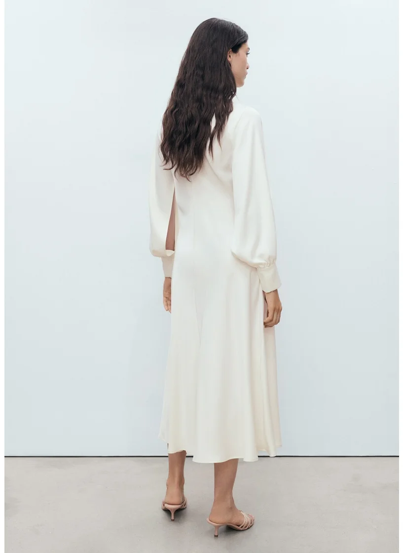 MANGO Satin Dress With Slit Sleeves
