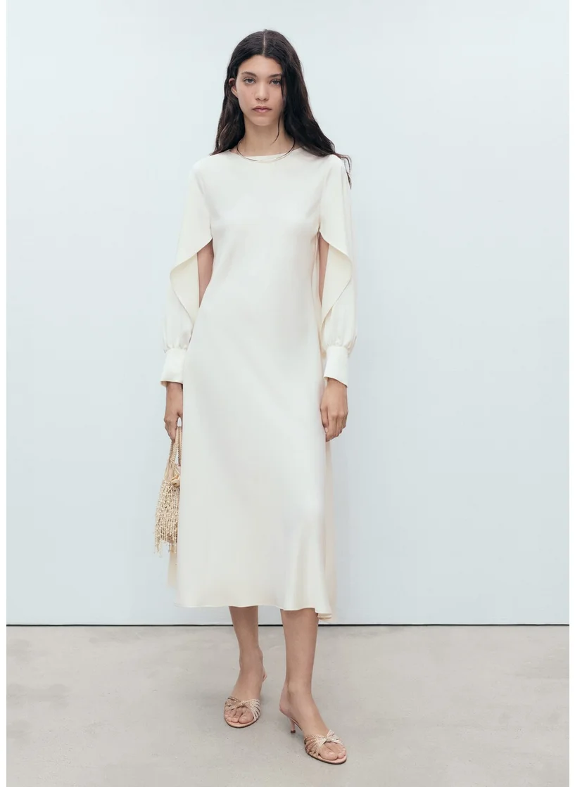 MANGO Satin Dress With Slit Sleeves