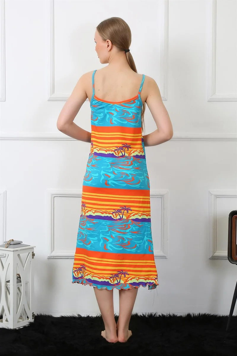 Akbeniz Women's Long Nightgown With Rope Strap 826