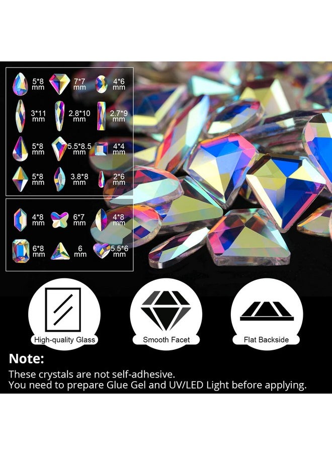 BELLEBOOST 18 Styles Multishaped Glass Gemstones For Nails And 6 Sizes Round Crystal Rhinestones Kit 1 Iridescent Ab Nail Art Charm Bead Manicure Decoration With Pickup Pencil And Tweezer  - Image 2