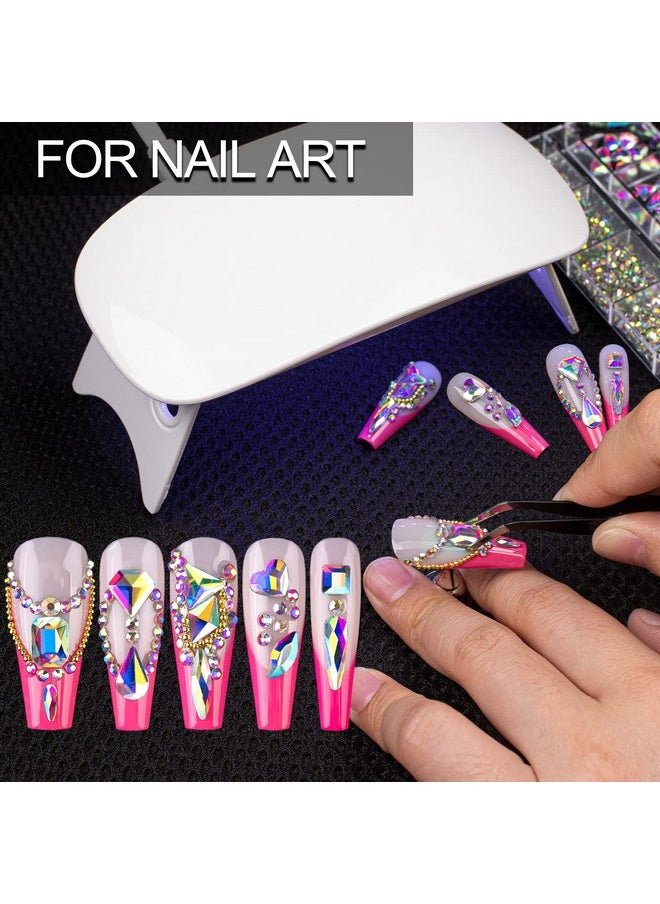 BELLEBOOST 18 Styles Multishaped Glass Gemstones For Nails And 6 Sizes Round Crystal Rhinestones Kit 1 Iridescent Ab Nail Art Charm Bead Manicure Decoration With Pickup Pencil And Tweezer  - Image 4