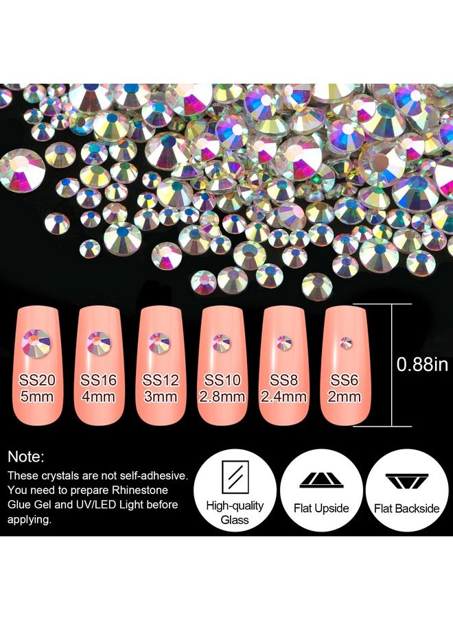 BELLEBOOST 18 Styles Multishaped Glass Gemstones For Nails And 6 Sizes Round Crystal Rhinestones Kit 1 Iridescent Ab Nail Art Charm Bead Manicure Decoration With Pickup Pencil And Tweezer  - Image 3