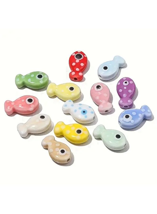 12 Pcs Ceramic Fish Beads Assorted Polka Dot Colors for DIY Jewelry Making - Image 2