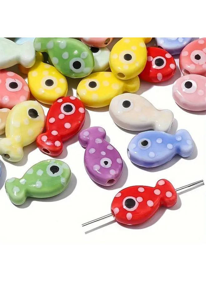 12 Pcs Ceramic Fish Beads Assorted Polka Dot Colors for DIY Jewelry Making - Image 1