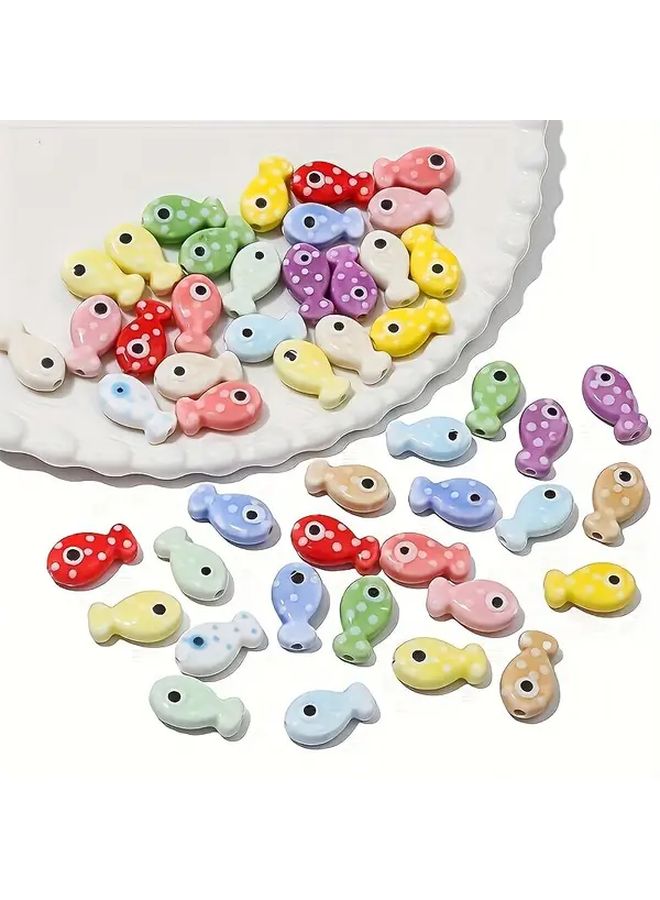 12 Pcs Ceramic Fish Beads Assorted Polka Dot Colors for DIY Jewelry Making - Image 5