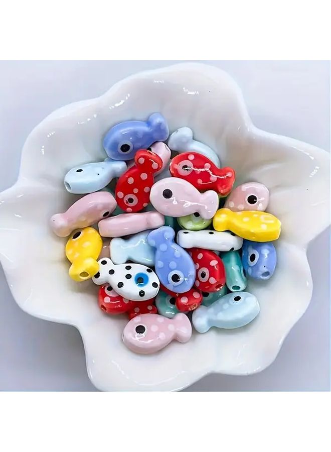 12 Pcs Ceramic Fish Beads Assorted Polka Dot Colors for DIY Jewelry Making - Image 3
