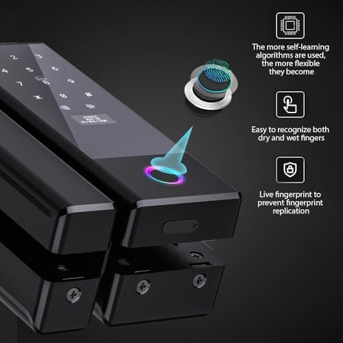 Swokely Smart Lock Glass Door Lock WiFi Remote Unlocking TY APP Fingerprint Password IC Card Mechanical Key Unlocking Methods Door Lock Interchangeable Lock Body Direction for 10-12mm Thickness - Image 3