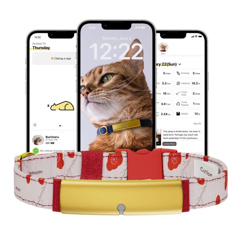 Catlog Health Tracker for Cats - Smart Cat Collar with Safety Breakaway Buckle for Indoor Cats, Wellness Alerts, Real-time Monitoring (Kimono (Ume),L) - Image 1