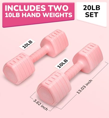 JORICY Adjustable Dumbbell Set of 2, 20LBS Hand Weights for Women Men 5-in-1 Free Weight Dumbbells Sets at Home, Each 2lb 4lb 6lb 8lb 10lb for Home Gym Exercise Workout Strength Training Equipments Pink - Image 2