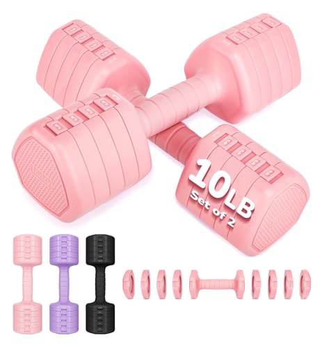 JORICY Adjustable Dumbbell Set of 2, 20LBS Hand Weights for Women Men 5-in-1 Free Weight Dumbbells Sets at Home, Each 2lb 4lb 6lb 8lb 10lb for Home Gym Exercise Workout Strength Training Equipments Pink - Image 1