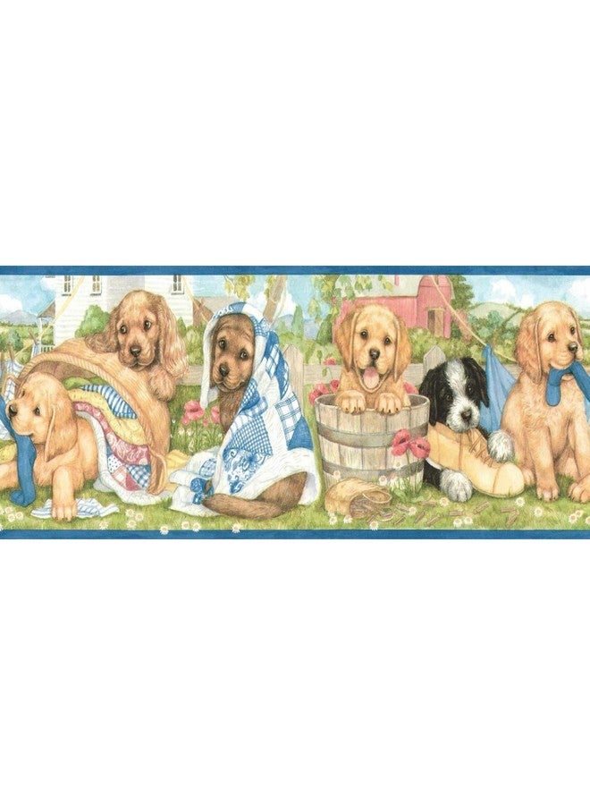 TRIMZ Puppy Laundry Wallpaper Border - Adorable Labrador Puppies & Clothesline, Country Laundry Room Wall Décor, Pre-Pasted, 15 Ft x 7 in - Image 2
