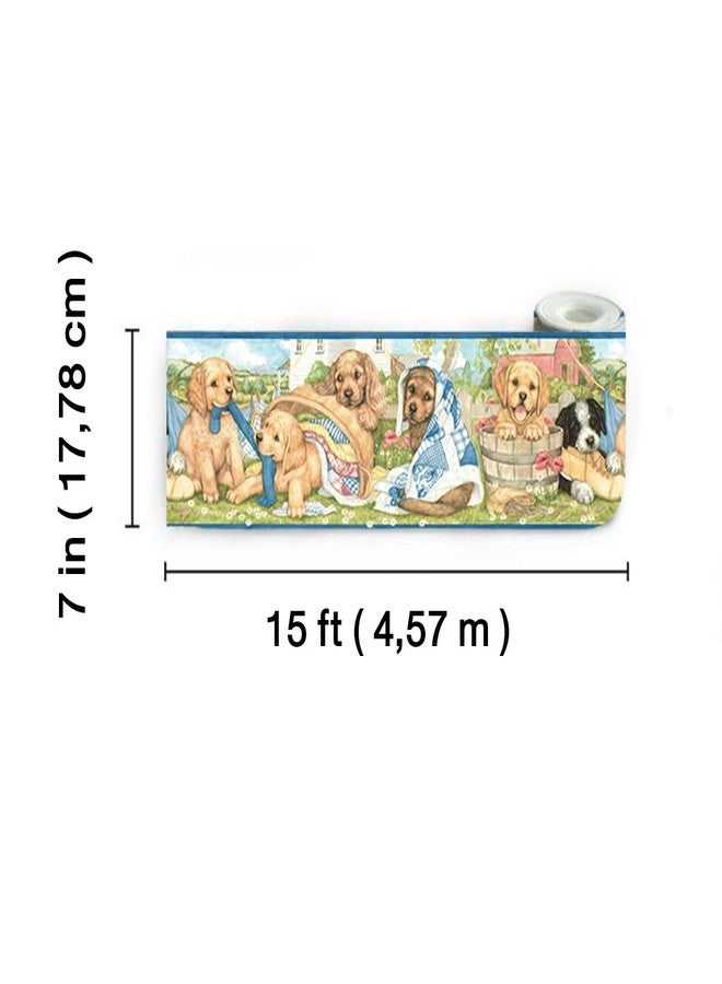 TRIMZ Puppy Laundry Wallpaper Border - Adorable Labrador Puppies & Clothesline, Country Laundry Room Wall Décor, Pre-Pasted, 15 Ft x 7 in - Image 4