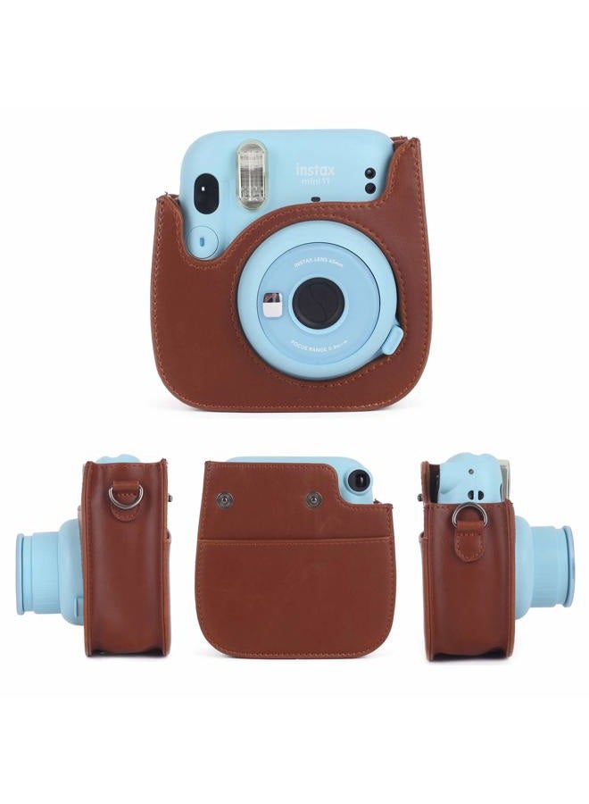 Phetium Instant mini 12 Camera Protective Case Compatible with Instax Mini 12 11,PU Leather Bag with Pocket and Adjustable Shoulder Strap (Brown) - Image 2