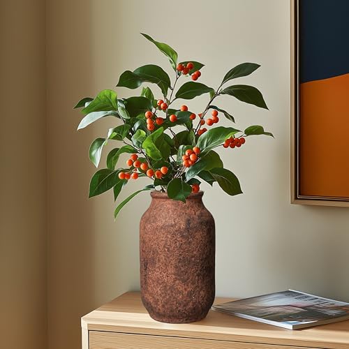 Wancetang Rustic Terracotta Vase, Farmhouse Ceramic Vase, Decorative Clay Vintage Vases for Home Decor, Living Room,Table, Shelf Decor, 9 inch, Brown - Image 3