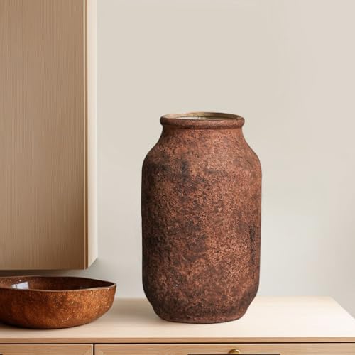 Wancetang Rustic Terracotta Vase, Farmhouse Ceramic Vase, Decorative Clay Vintage Vases for Home Decor, Living Room,Table, Shelf Decor, 9 inch, Brown - Image 4