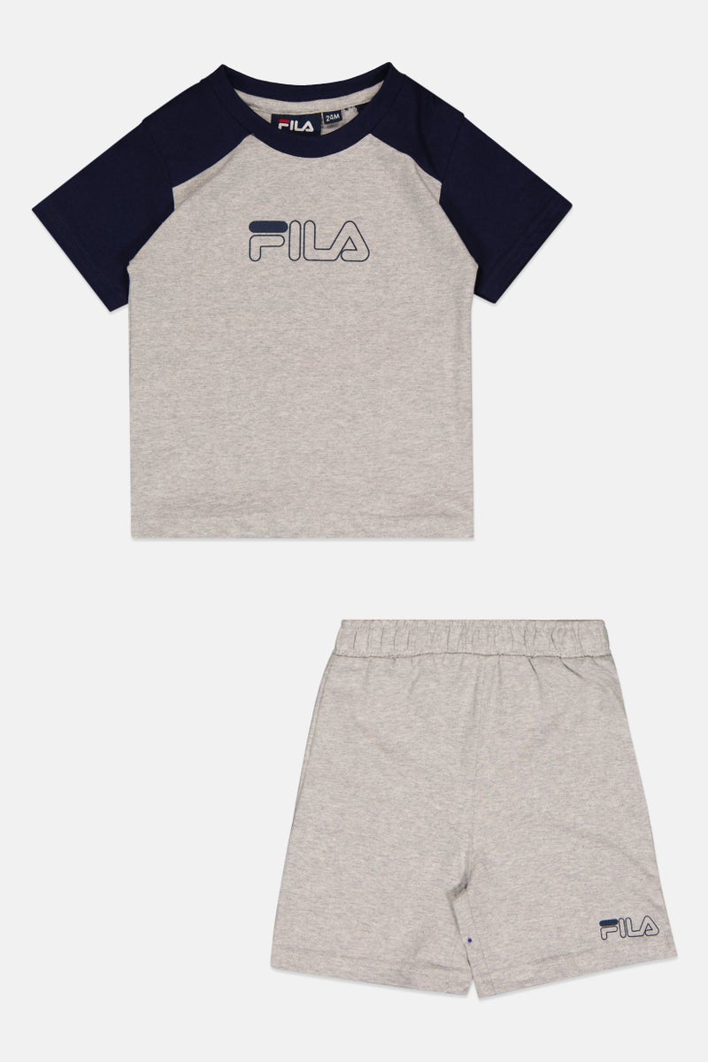 FILA Toddlers Boy 2Pcs Brand Logo T-Shirt And Bottom Short Set, Heather Grey - Image 3